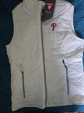Official Phillies Cutter & Buck White Quilted Vest with Red 'P' Chest Embroidery